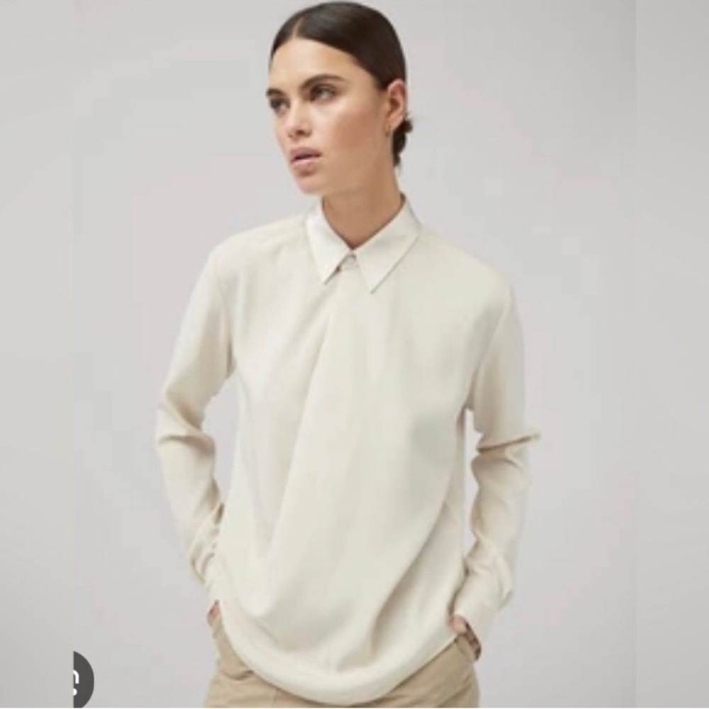 Rag & Bone Phillipa Blouse Top Ivory Cream Ling Sleeve sz L